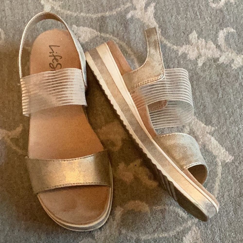 Life Stride Zing Gold Sandals with Elastic Slingback